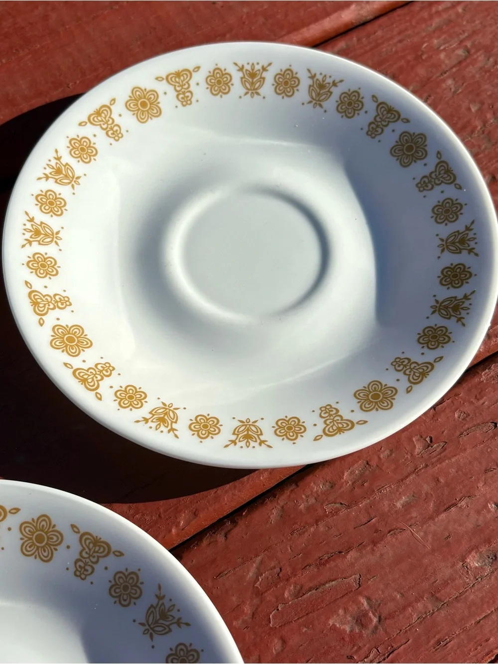 Corelle Ware Vintage  Gold Butterfly Pattern Set Of Three Saucers